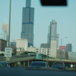 downtown chicago from perspective of driver approaching from south side