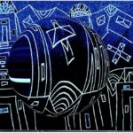 Abstract drawing of a city in shades of blue